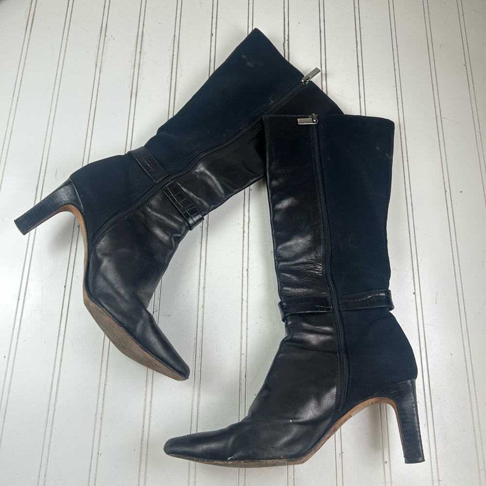 Brighton Italian Vintage Rachel Black Leather Nylon Boots Womenโs Size 8M - Picture 3 of 13